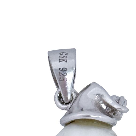 Estate Sterling Silver 925 White Pearl Cubic Zirconia Snowman Pendant - Picture 5 of 8